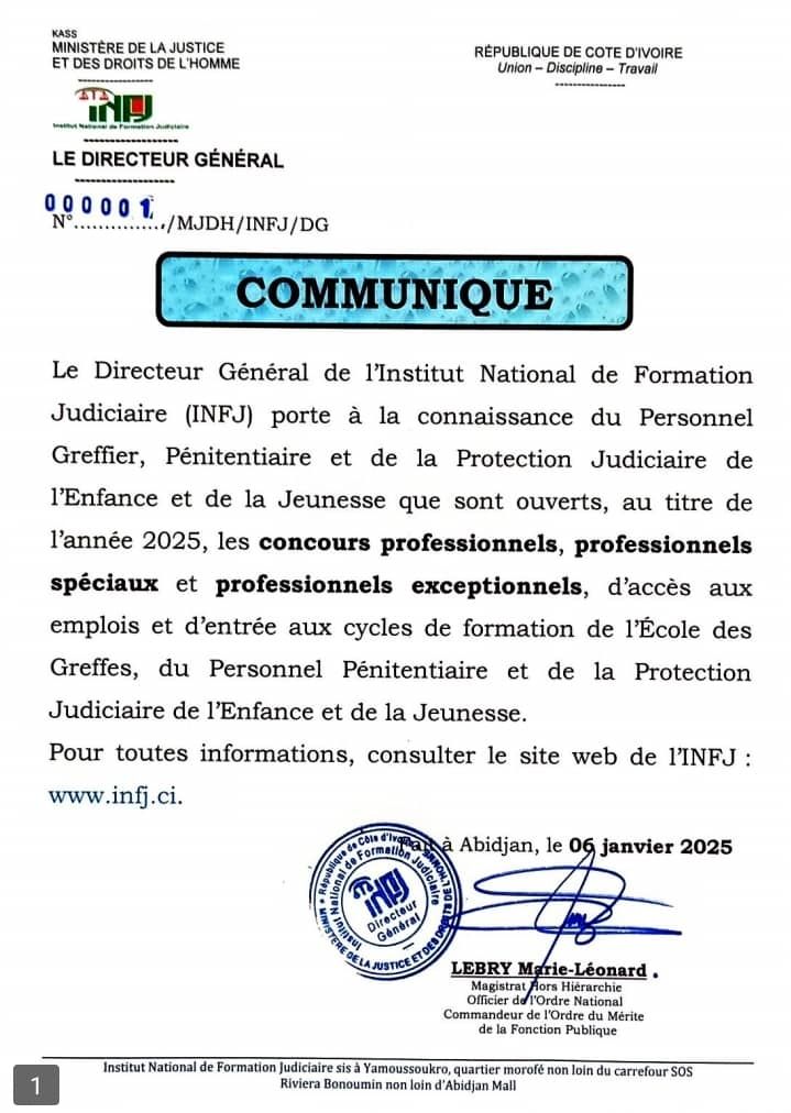 CONCOURS INFJ 2025 OUVERT - LIEN D'INSCRIPTION 