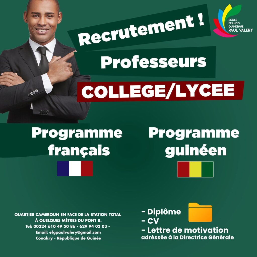ECOLE FRANCO-GUINEENNE RECRUTE PLUSIEUS POSTES H/F