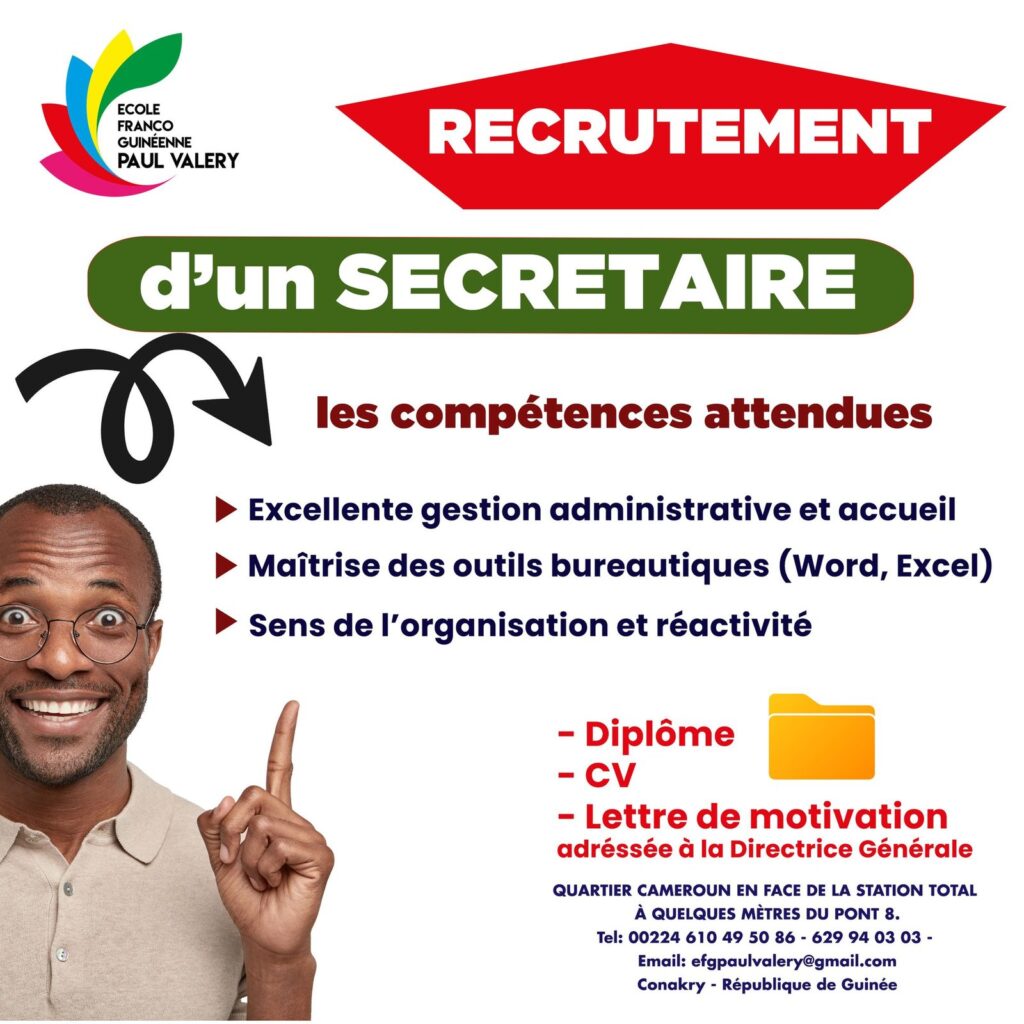ECOLE FRANCO-GUINEENNE RECRUTE PLUSIEUS POSTES H/F