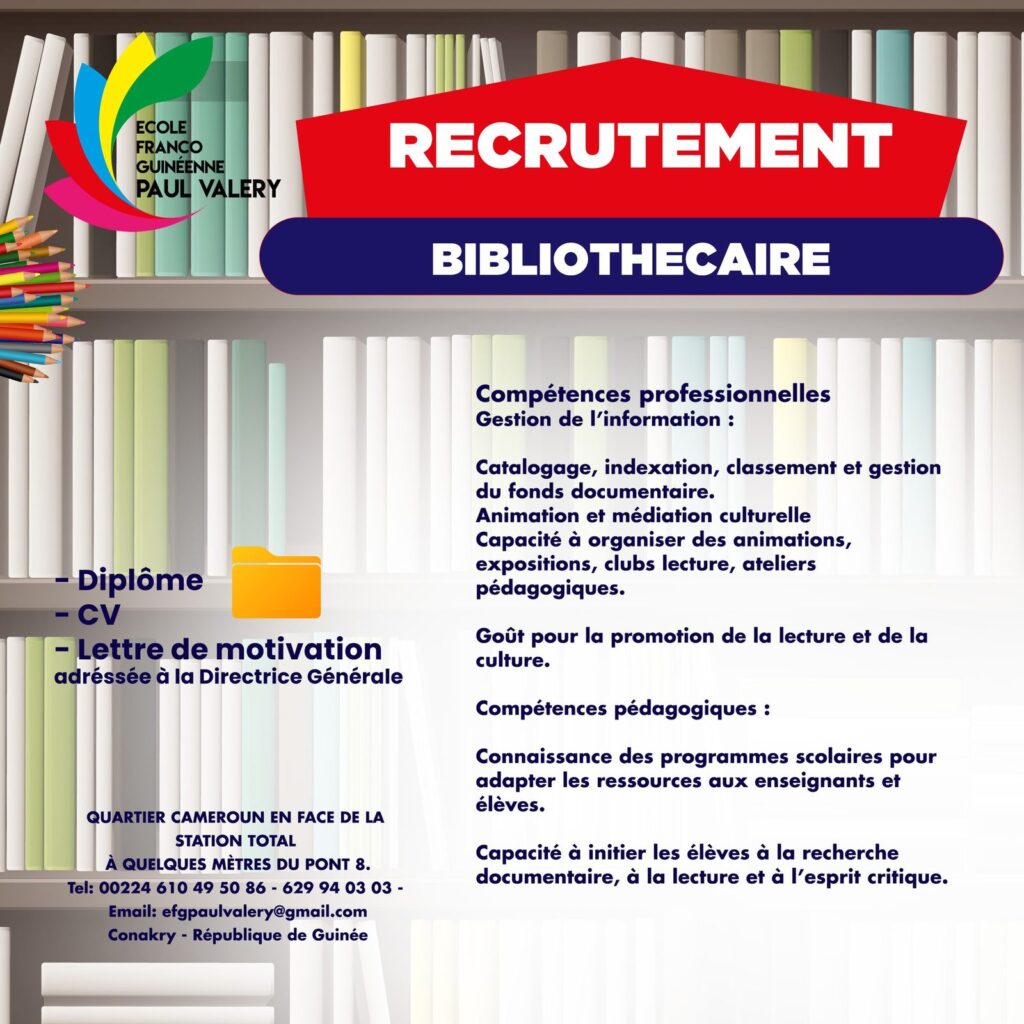 ECOLE FRANCO-GUINEENNE RECRUTE PLUSIEUS POSTES H/F