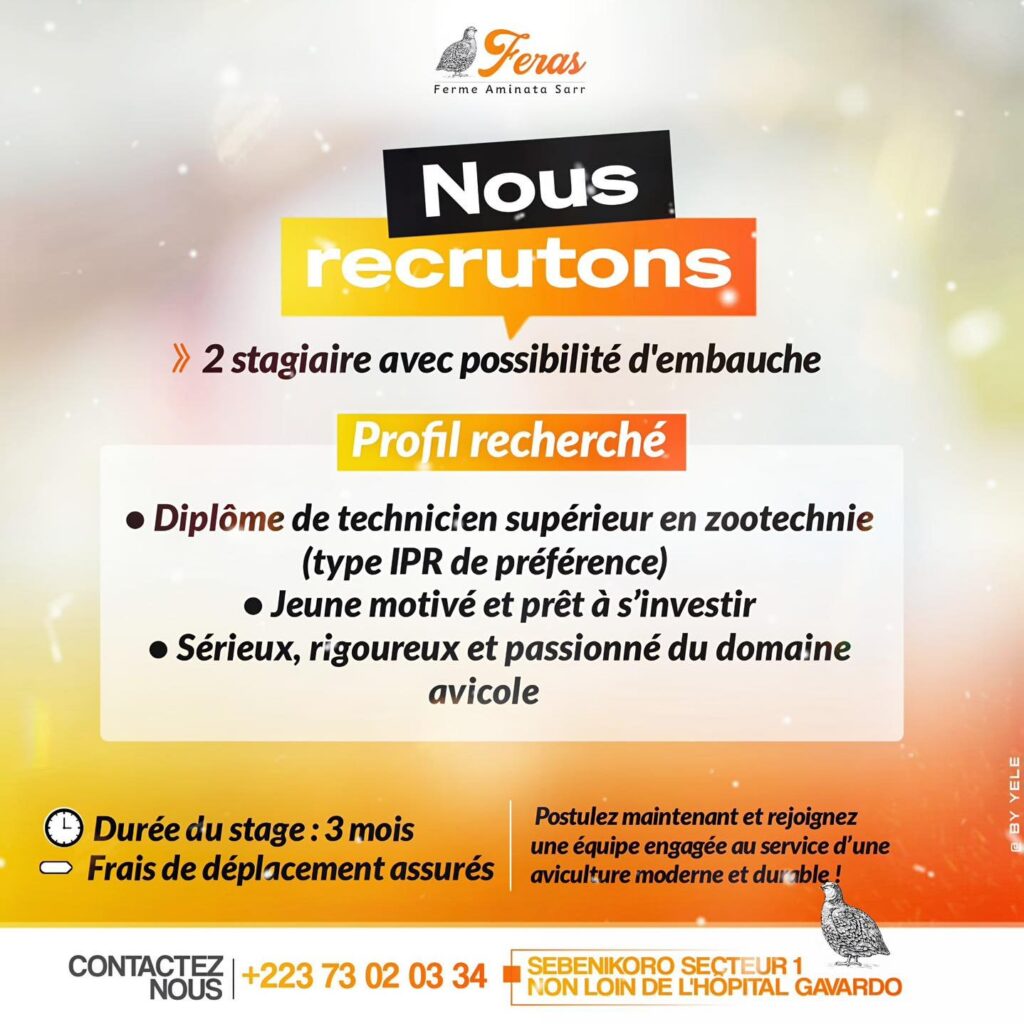 FERME AMINATA SARR RECRUTE 02 STAGIAIRES H/F