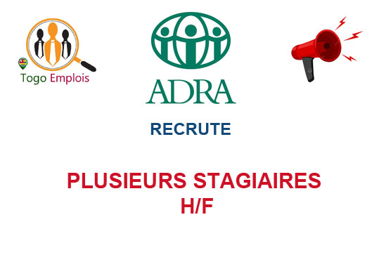 ADRA TOGO RECRUTE PLUSIEURS STAGIAIRES H/F