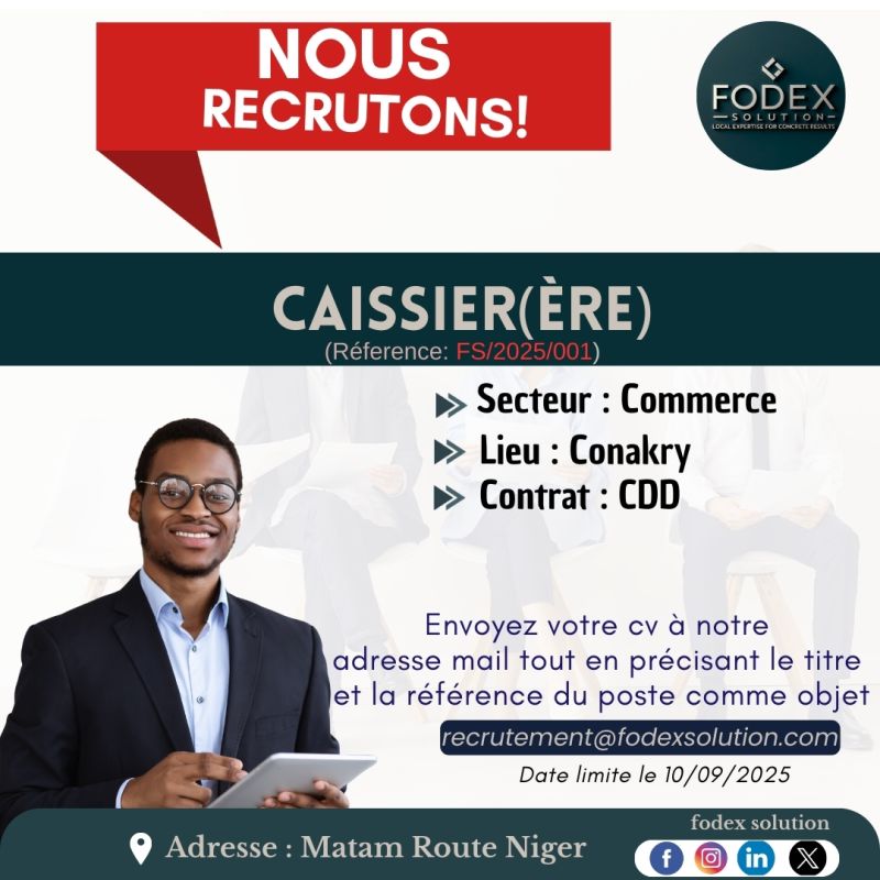 FODEX SOLUTION RECRUTE CAISSIER H/F