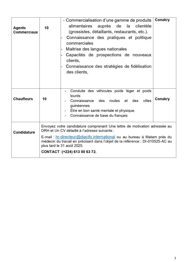 DIACIFO INDUSTRIES GUINEE RECRUTE PLUSIEURS POSTES H/F