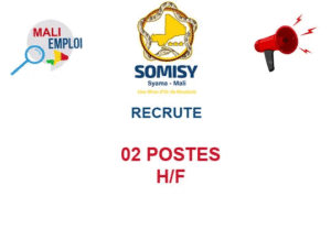 SOMISY RECRUTE 02 POSTES H/F
