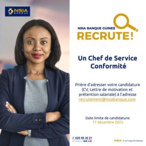 NSIA BANQUE GUINEE RECRUTE CHEF SERVICE CONFORMITE H/F 1765643327869