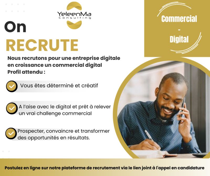 YELEENMA CONSULTING RECRUTE AGENT COMMERCIAL DIGITAL H/F