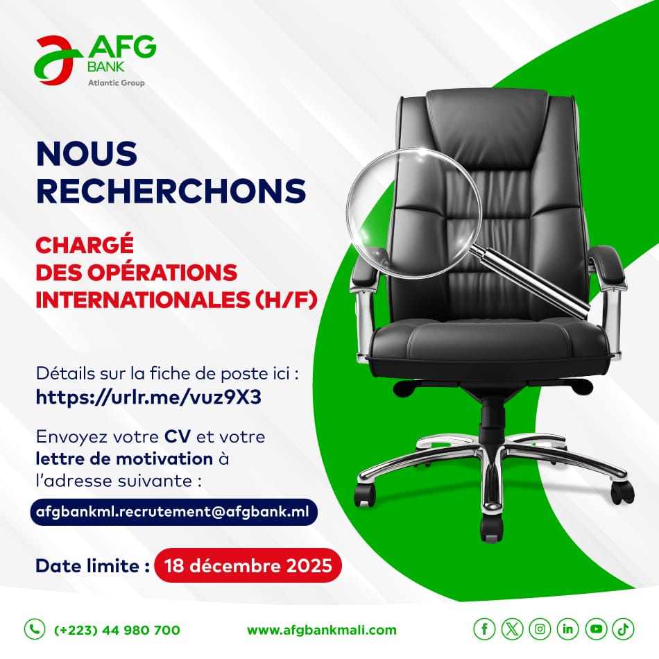 AFG BANK MALI RECRUTE 02 POSTES H/F