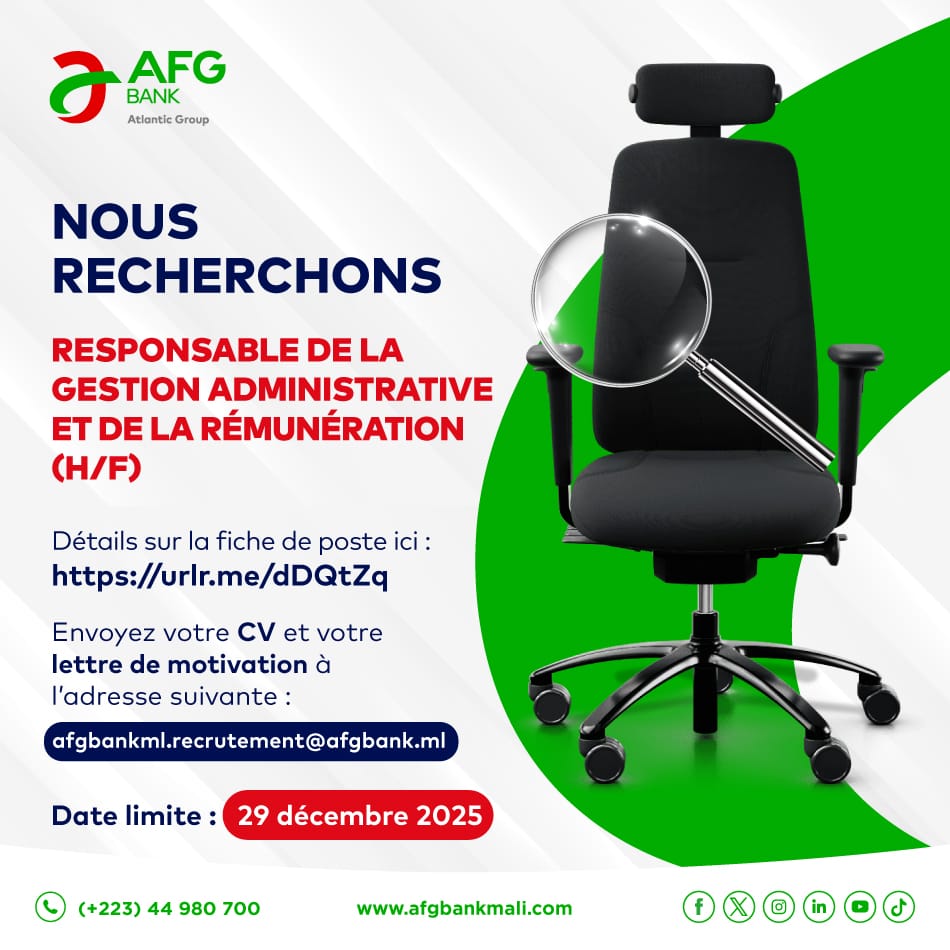 AFG BANK MALI RECRUTE 02 POSTES H/F