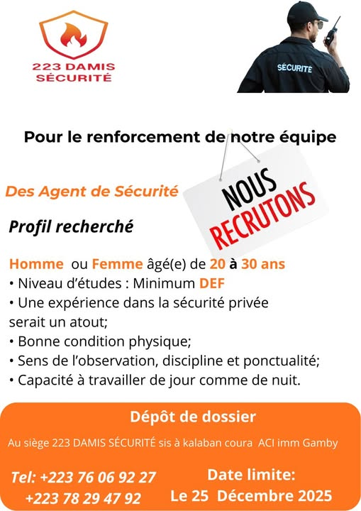 223 DAMIS SECURITE RECRUTE DES AGENTS DE SECURITE H/F