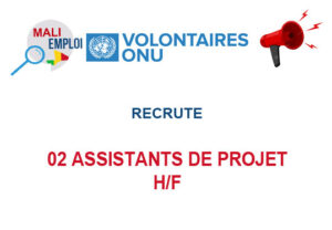 VOLONTAIRES ONU RECRUTE 02 ASSISTANTS DE PROJET H/F
