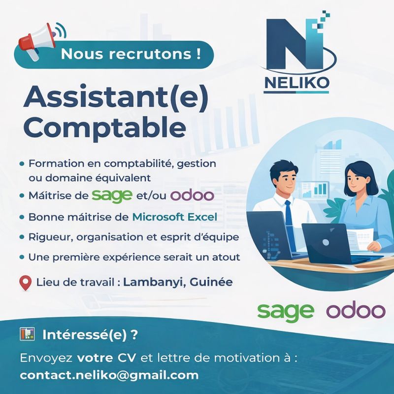 NELIKO RECRUTE ASSISTANT COMPTABLE H/F 