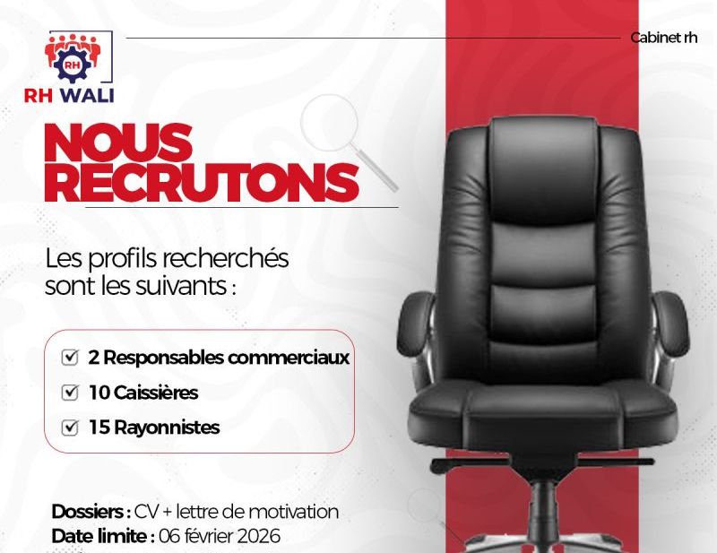 CABINET RH WALI RECUTE 27 POSTES H/F