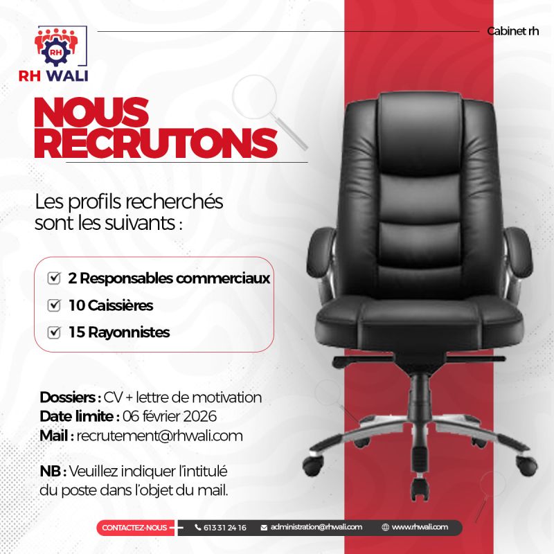 CABINET RH WALI RECUTE 27 POSTES H/F 