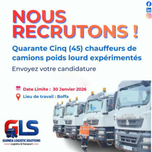 GUINEA LOGISTICS SOLUTIONS RECRUTE 45 CHAUFFEURS DE CAMIONS POIDS LOURDS H/F COORD