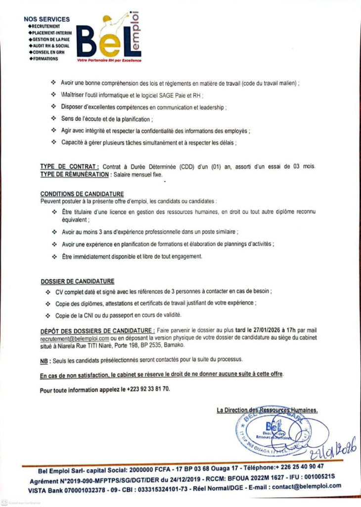 BEL EMPLOI RECRUTE RESPONSABLE RH H/F 