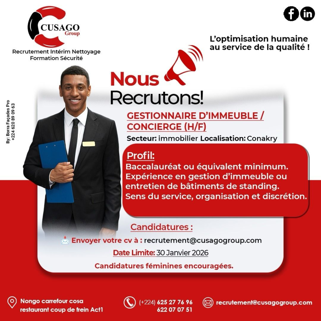 CUSAGO GROUP RECRUTE 02 POSTES H/F 