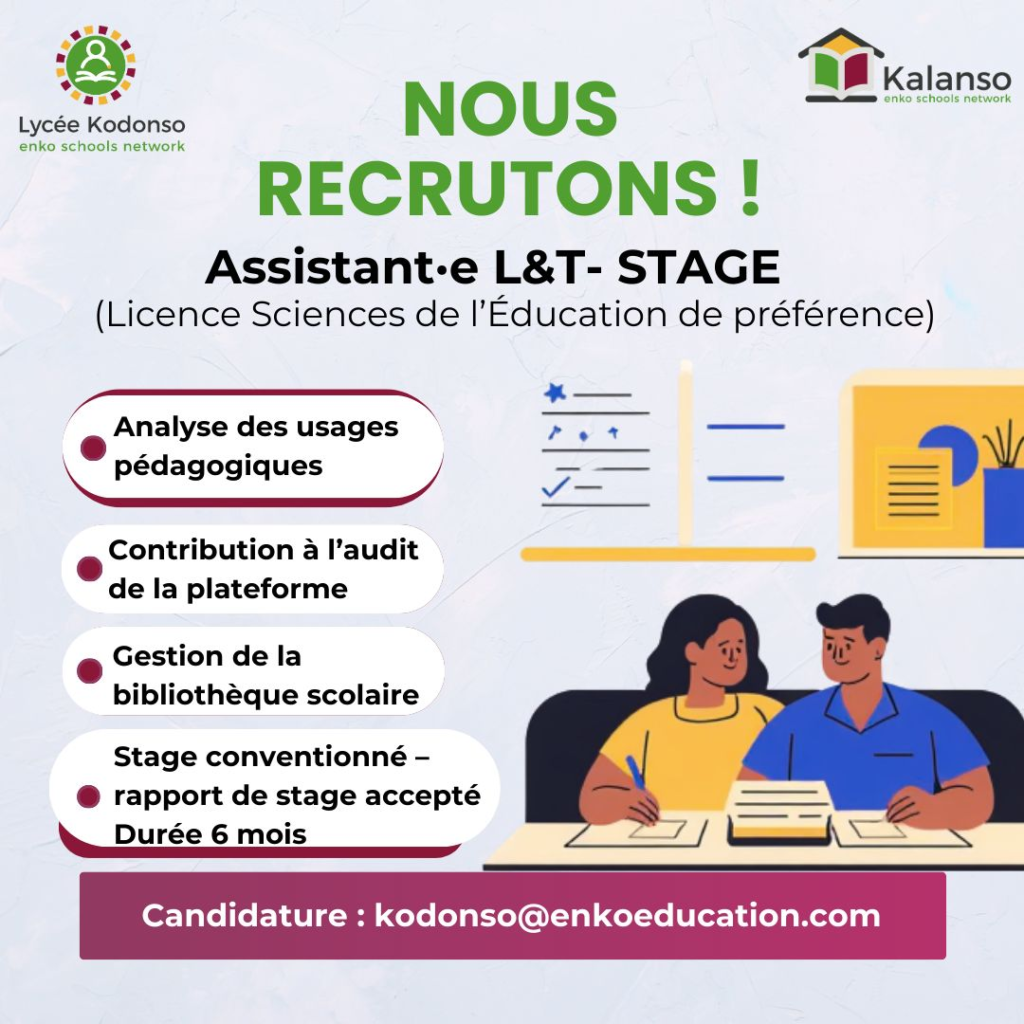 LYCEE KODONSO RECRUTE 02 POSTES H/F