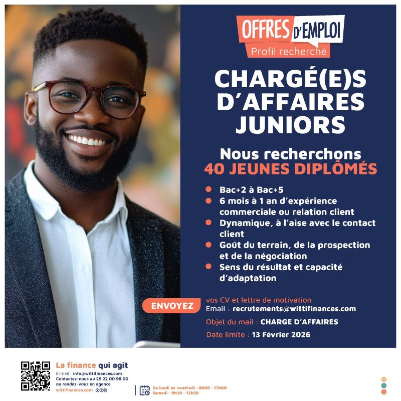 WITTI FINANCES COTE D'IVOIRE RECRUTE 40 CHARGES D'AFFAIRES JUNIORS H/F 