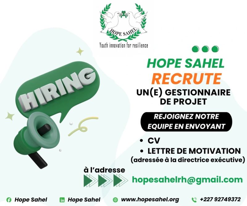 HOPE SAHEL RECRUTE GESTIONNAIRE DE PROJET H/F