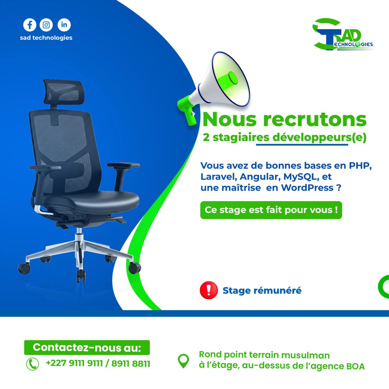 SAD TECHNOLOGIES NIGER RECRUTE 02 STAGIAIRES DEVELOPPEMENT WEB H/F - Y ...