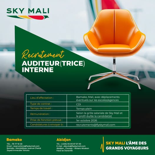 SKY MALI RECRUTE AUDITEUR INTERNE H/F