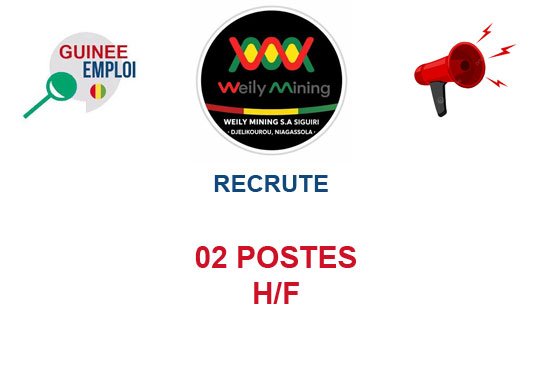 WEILY MINING RECRUTE 02 POSTES H/F
