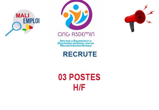 ONG ASDEMIN MALI RECRUTE 03 POSTES H/F