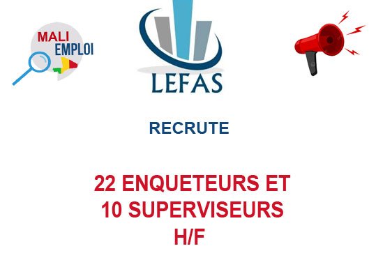 LEFAS SARL RECRUTE 22 ENQUETEURS ET 10 SUPERVISEURS H/F
