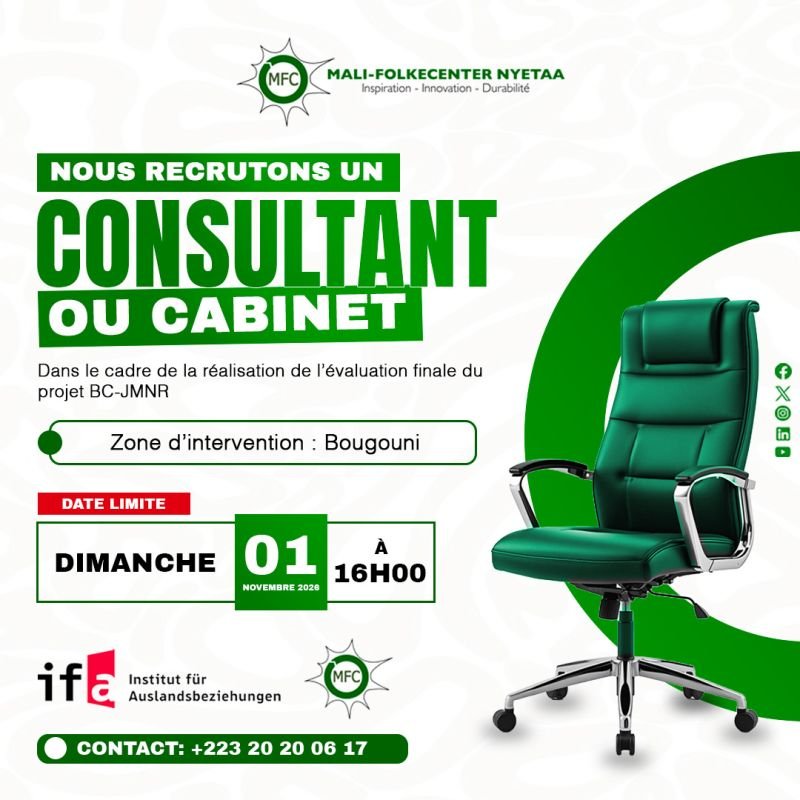 MALI FOLKECENTER NYETAA RECRUTE CONSULTANT OU CABINET