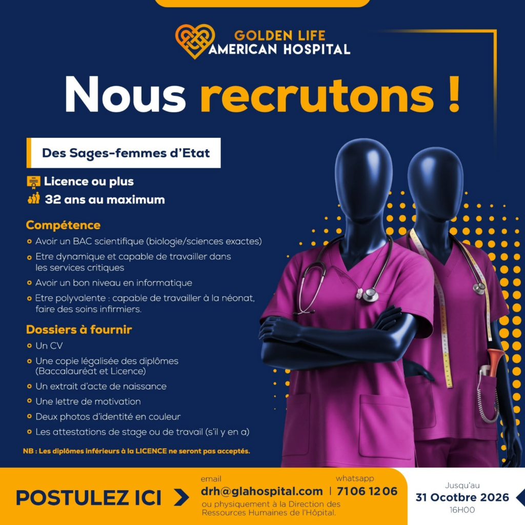 GOLDEN LIFE AMERICAN HOSPITAL BAMAKO RECRUTE PLUSIEURS POSTES H/F