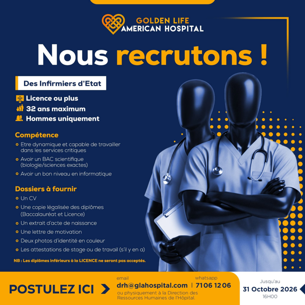 GOLDEN LIFE AMERICAN HOSPITAL BAMAKO RECRUTE PLUSIEURS POSTES H/F