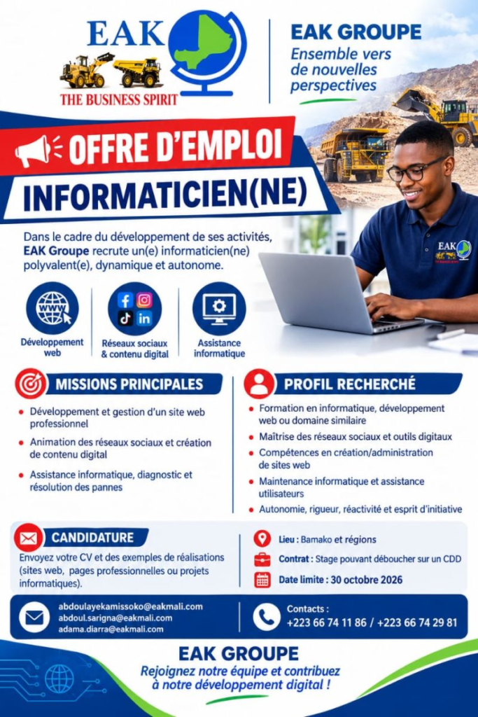 EAK GROUPE RECRUTE INFORMATICIEN H/F