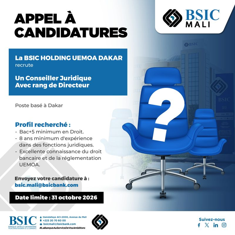 BASIC MALI RECRUTE CONSEILLER JURIDIQUE H/F